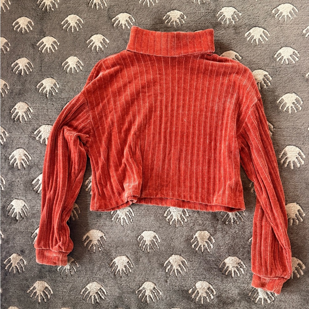 Orange Cropped Ribbed Turtleneck Sweater